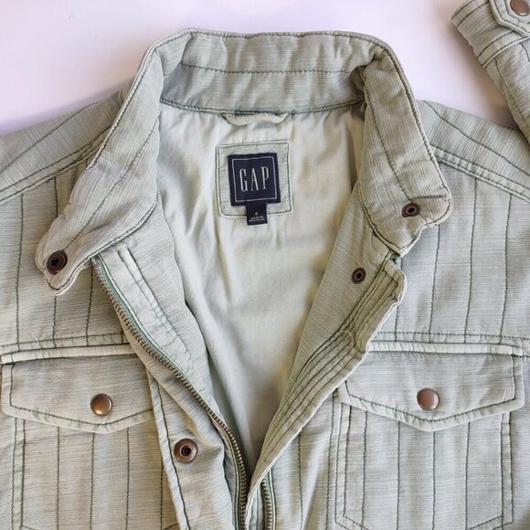 GAP Quilted Utility Jacket Casual Pockets Sage Green Cabincore Rustic Size Small - Picture 10 of 13